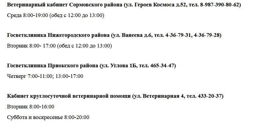 Где бесплатно привить питомца от бешенства в Нижнем Новгороде: график и телефоны - фото 2